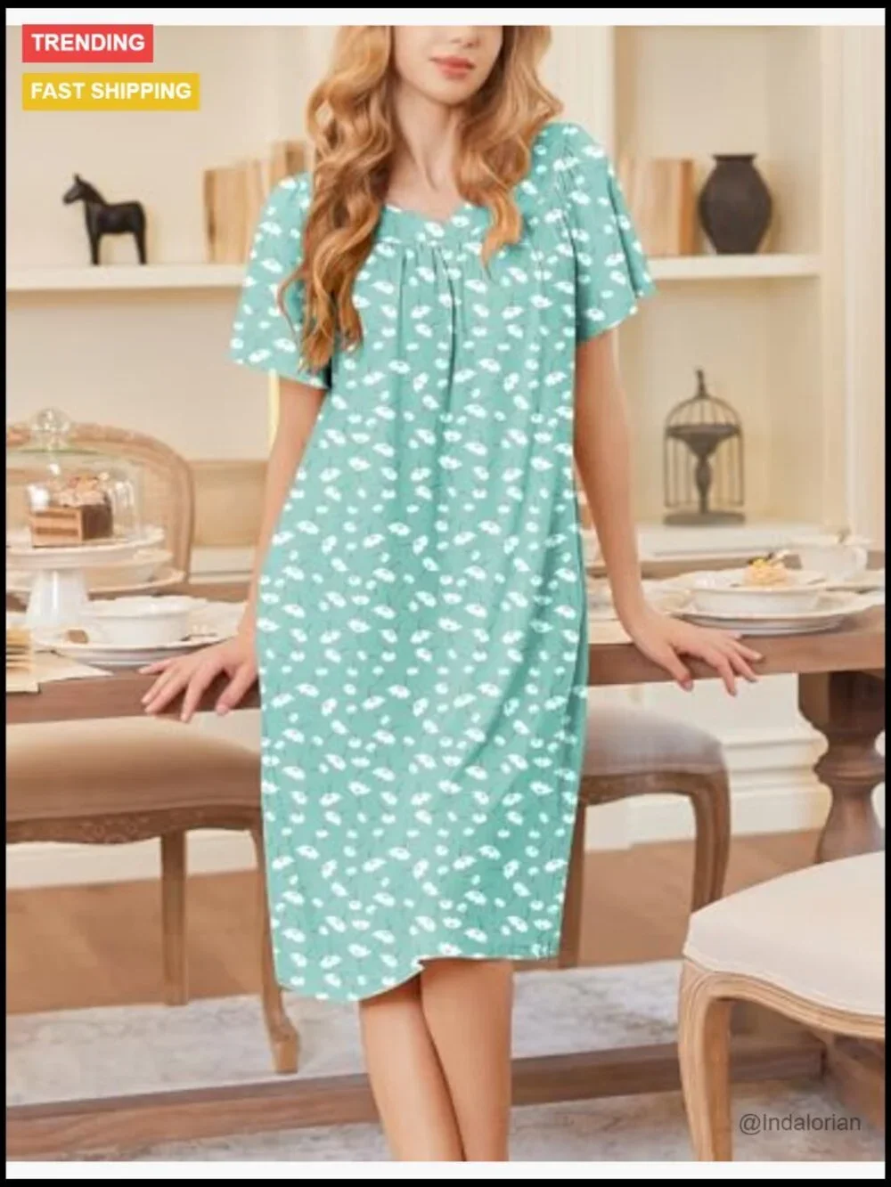 Short Sleeve Nightgown with Pockets Pleated V-Neck Maternity Nursing Loungewear